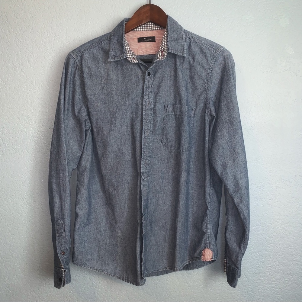 Zara Man Denim Blue Button Down Shirt